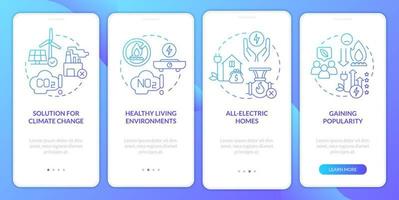 Benefits of electrification blue gradient onboarding mobile app screen. Walkthrough 4 steps graphic instructions pages with linear concepts. UI, UX, GUI template. vector