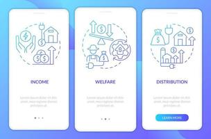 Rural electrification impact blue gradient onboarding mobile app screen. Walkthrough 3 steps graphic instructions pages with linear concepts. UI, UX, GUI template. vector