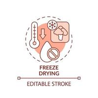 Freeze drying red concept icon. Low temperature dehydration. Food technology abstract idea thin line illustration. Isolated outline drawing. Editable stroke. vector