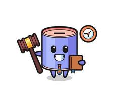 Mascot cartoon of cylinder piggy bank as a judge vector