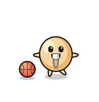 Illustration of soy bean cartoon is playing basketball vector