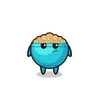 cute cereal bowl character with suspicious expression vector