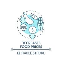 reduce los precios de los alimentos icono de concepto turquesa. alimentos genéticamente modificados idea abstracta ilustración de línea delgada. dibujo de contorno aislado. trazo editable. vector