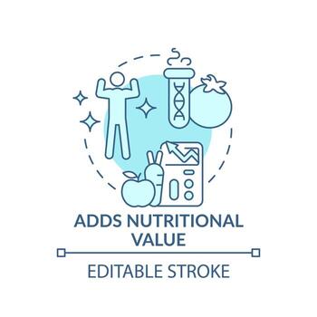 Adds nutritional value turquoise concept icon. Genetically modified food abstract idea thin line illustration. Isolated outline drawing. Editable stroke. vector