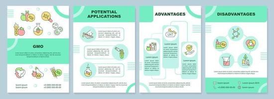 GMO brochure template. Genetically modified organism. Leaflet design with linear icons. 4 vector layouts for presentation, annual reports.