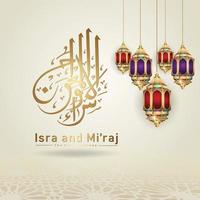 Al-Isra wal Mi'raj Prophet Muhammad calligraphy greeting background template vector