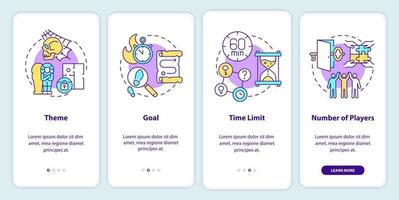 Escape rooms include onboarding mobile app screen. Theme and goal walkthrough 4 steps graphic instructions pages with linear concepts. UI, UX, GUI template. vector