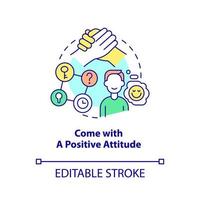 Come with positive attitude concept icon. Escape room method abstract idea thin line illustration. Feelings of excitement. Isolated outline drawing. Editable stroke. vector