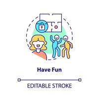 Have fun concept icon. Escape room tactics abstract idea thin line illustration. Recreational activity. Entertaining game. Isolated outline drawing. Editable stroke.