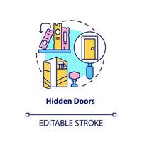 Hidden doors concept icon. Escape room feature abstract idea thin line illustration. Secret bookcases. Extra storage. Isolated outline drawing. Editable stroke.