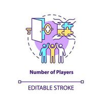 Number of players concept icon. Escape room criteria abstract idea thin line illustration. Fun group activity. Isolated outline drawing. Editable stroke. vector