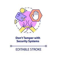 Dont tamper with security systems concept icon. Escape room ban abstract idea thin line illustration. Surveillance cameras. Isolated outline drawing. Editable stroke.