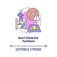 Dont climb furniture concept icon. Escape room safety precaution abstract idea thin line illustration. Being respect. Isolated outline drawing. Editable stroke. vector
