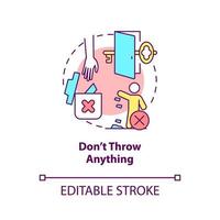 Dont throw anything concept icon. Escape room warning abstract idea thin line illustration. Avoid things destruction. Isolated outline drawing. Editable stroke. vector