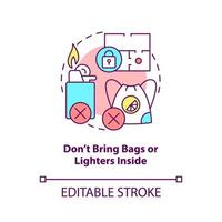 Dont bring bags and lighters inside concept icon. Escape room precaution abstract idea thin line illustration. Isolated outline drawing. Editable stroke. vector