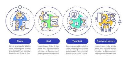 Escape rooms elements loop circle infographic template. Time limit. Data visualization with 4 steps. Process timeline info chart. Workflow layout with line icons. vector