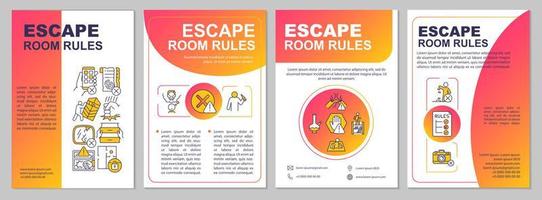 Escape room safety regulations red gradient brochure template. Leaflet design with linear icons. 4 vector layouts for presentation, annual reports.