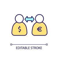 Foreign currency exchange RGB color icon. Banking procedure. Dollar to euro. Money conversion. Isolated vector illustration. Simple filled line drawing. Editable stroke.