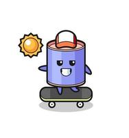 cylinder piggy bank character illustration ride a skateboard vector