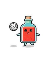 Character cartoon of square poison bottle is playing volleyball vector