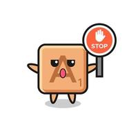 scrabble character illustration holding a stop sign vector