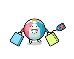 beach ball mascot cartoon holding a shopping bag vector