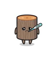 personaje de mascota de tocón de árbol con fiebre vector