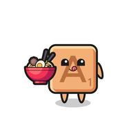 cute scrabble character eating noodles