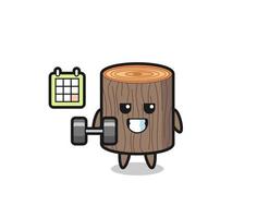 tree stump mascot cartoon doing fitness with dumbbell vector