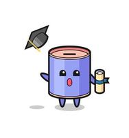 Illustration of cylinder piggy bank cartoon throwing the hat at graduation vector