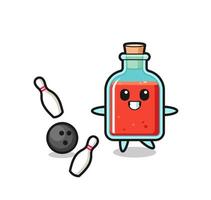 Character cartoon of square poison bottle is playing bowling vector