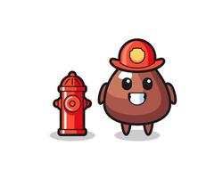 personaje mascota de choco chip como bombero vector