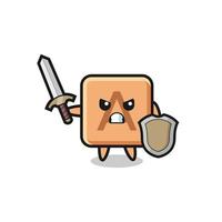 cute scrabble soldier fighting with sword and shield vector