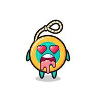 the falling in love expression of a cute yoyo with heart shaped eyes vector