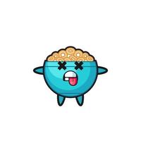 character of the cute cereal bowl with dead pose vector
