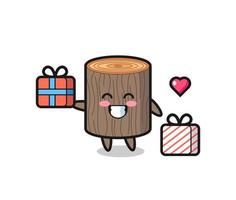tree stump mascot cartoon giving the gift vector