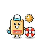 Cartoon mascot of cement sack as a beach guard vector