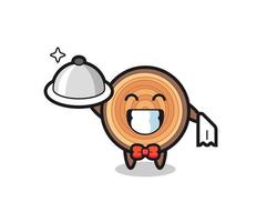 Character mascot of wood grain as a waiters vector