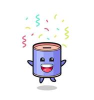 happy cylinder piggy bank mascot jumping for congratulation with colour confetti vector