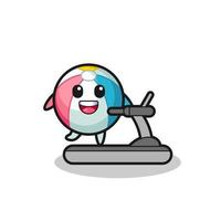 beach ball cartoon character walking on the treadmill vector