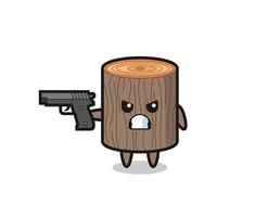 the cute tree stump character shoot with a gun vector