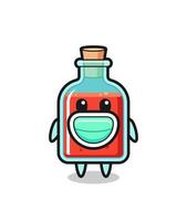 cute square poison bottle cartoon wearing a mask vector