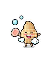 peanut character is bathing while holding soap vector