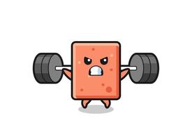 brick mascot cartoon with a barbell vector