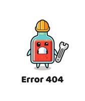 error 404 con la linda mascota cuadrada de la botella de veneno vector