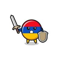 cute armenia flag soldier fighting with sword and shield vector