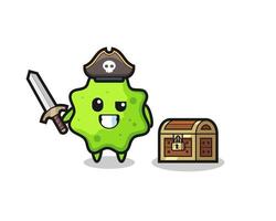 the splat pirate character holding sword beside a treasure box vector