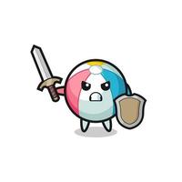 cute beach ball soldier fighting with sword and shield vector