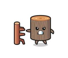 tree stump cartoon illustration as a karate fighter vector