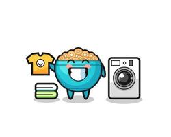 Mascot cartoon of cereal bowl with washing machine vector